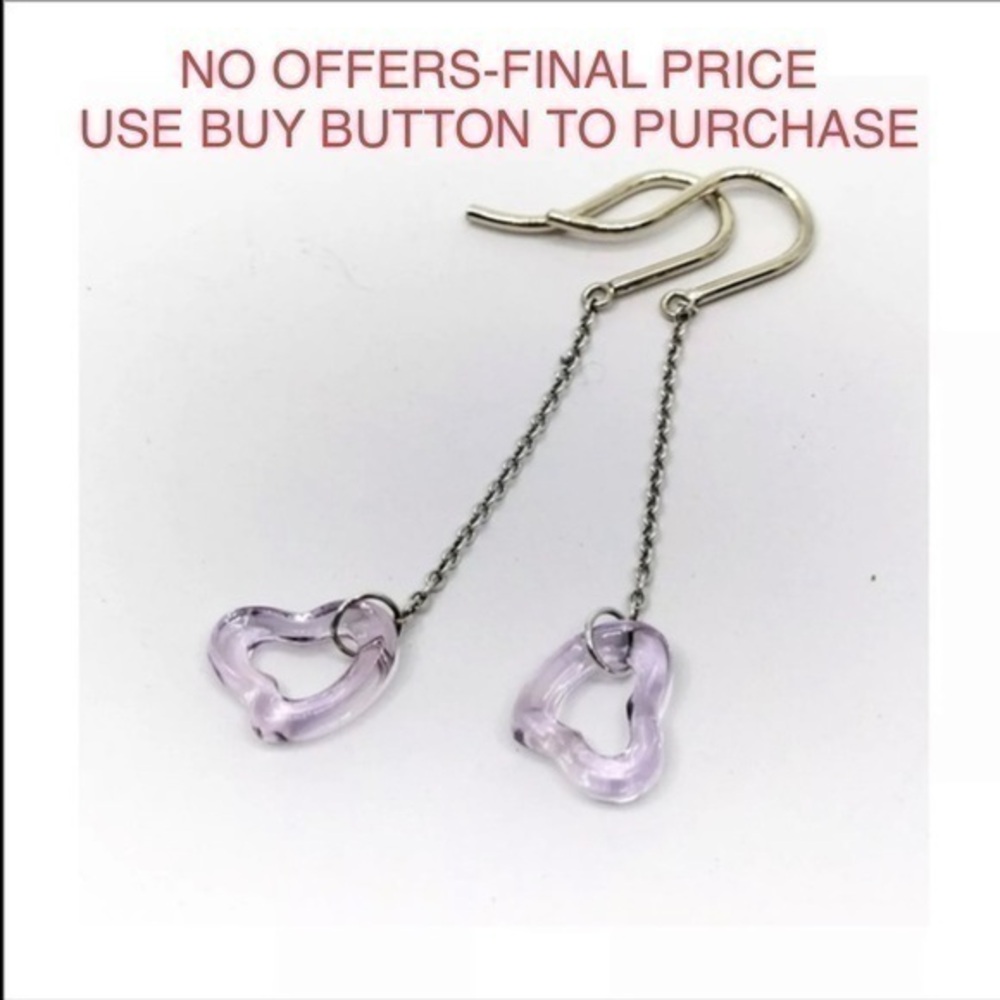 Tiffany & Co Rare Purple Crystal Open Heart Dangle Earrings